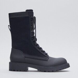 Zara Black Lace Up Combat Boots